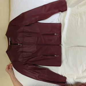 Newport News easy style wine colored leather jacket size 8